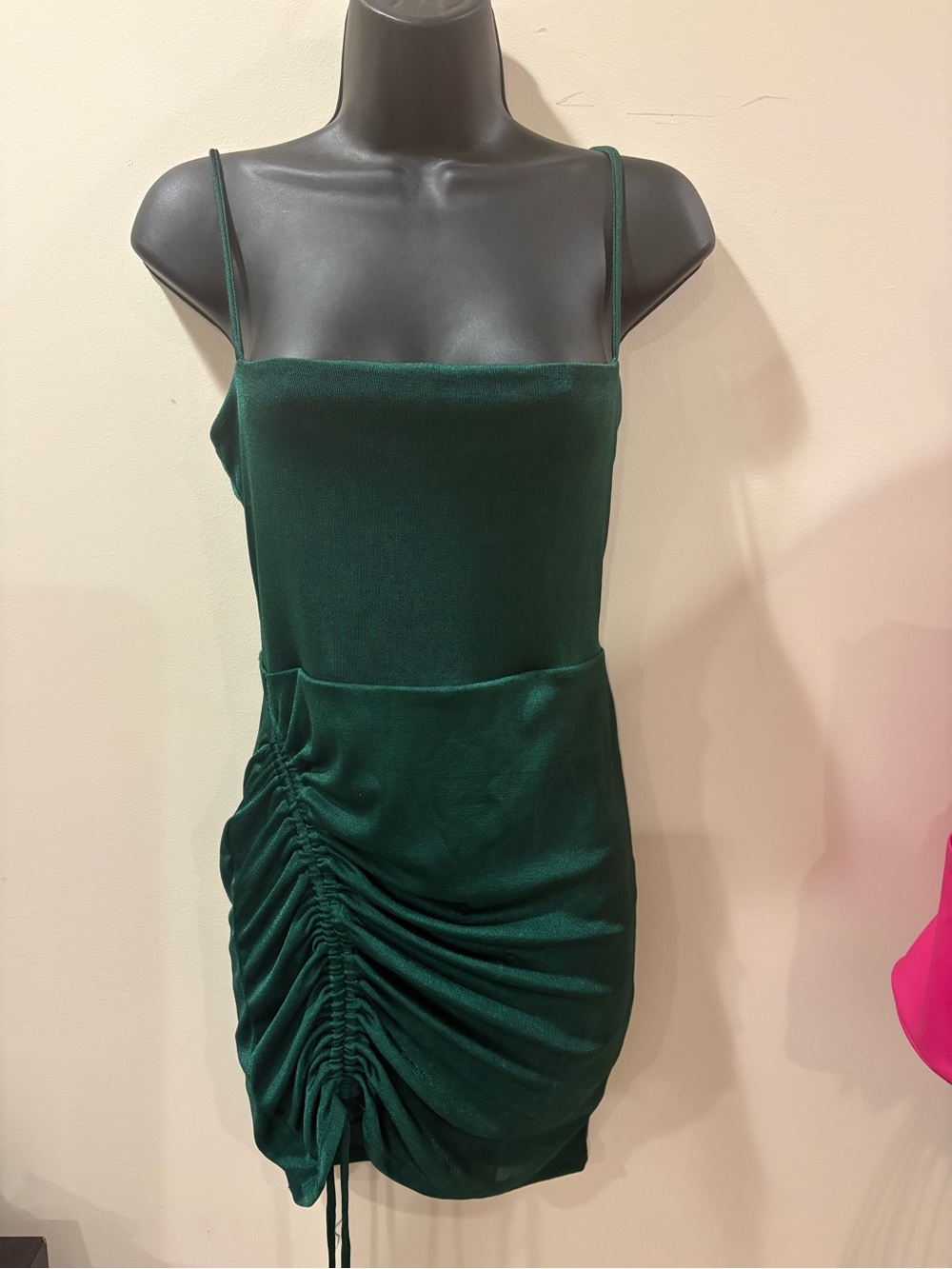 Windsor Emerald Green Ruched Satin Mini Dress